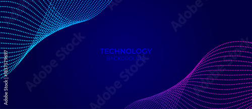 Digital technology wave line of flowing particles abstract futuristic background. Vector illustration.
