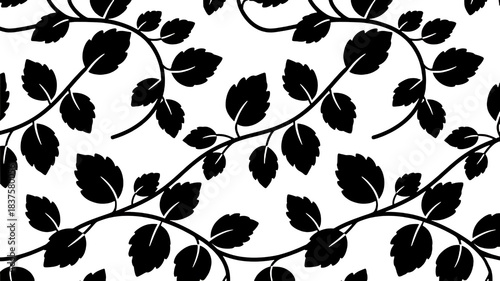 flat black and white leaf vine wallpaper