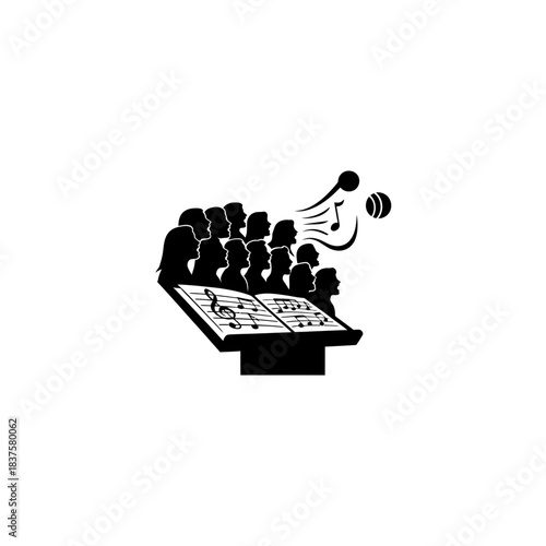 Choir singing from sheet music, voices rising in harmony, a symbol of musical expression, perfect for music education and community events