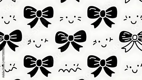 flat black and white ribbon and bow wallpaper