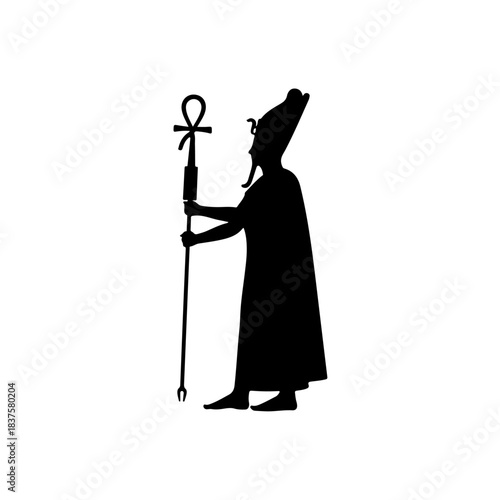 Silhouette of an egyptian deity with ankh isolated on transparent background