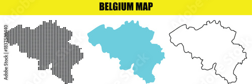 Belgium Map Set Dot Filled Solid Outline Europe country