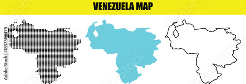 Venezuela Map Set Dot Filled Solid Outline South America