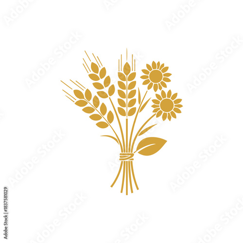 Wheat and sunflower illustration isolated on transparent background