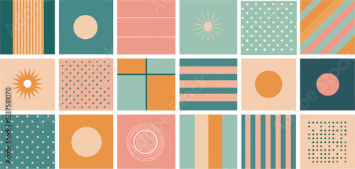 Grid of 15 abstract geometric patterns in muted colors