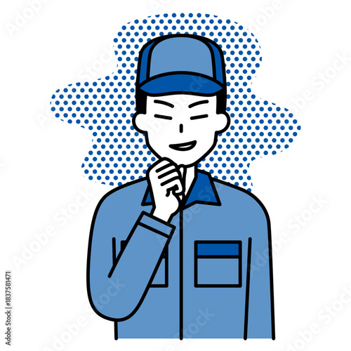 悪巧みをするつなぎ作業服の男性