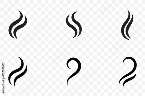 steam, smoke, vapor, swirl, curl, icon, symbol, black, white, graphic, design, element, abstract, motion, flow, heat, cooking, beverage, aroma, wisps, curves, lines, set, collection eps 10