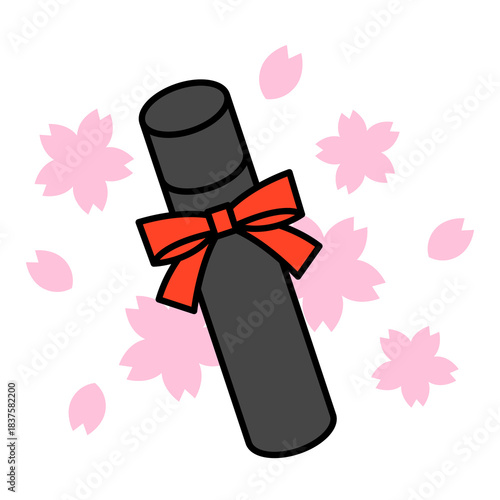 桜の花びらと卒業証書
