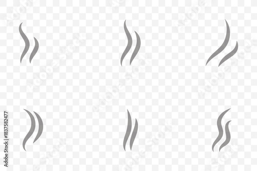 Smoke steam icon vector logo set. Smoke smell, steam aroma heat icon illustration. Hot vapor fire doodle line logo. Hit stink, coffee, fragrance flame elements. Smoke steam icon vector set.