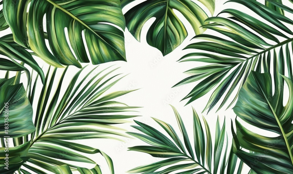 Fototapeta premium A serene composition featuring lush foliage and a clean white backdrop. 
