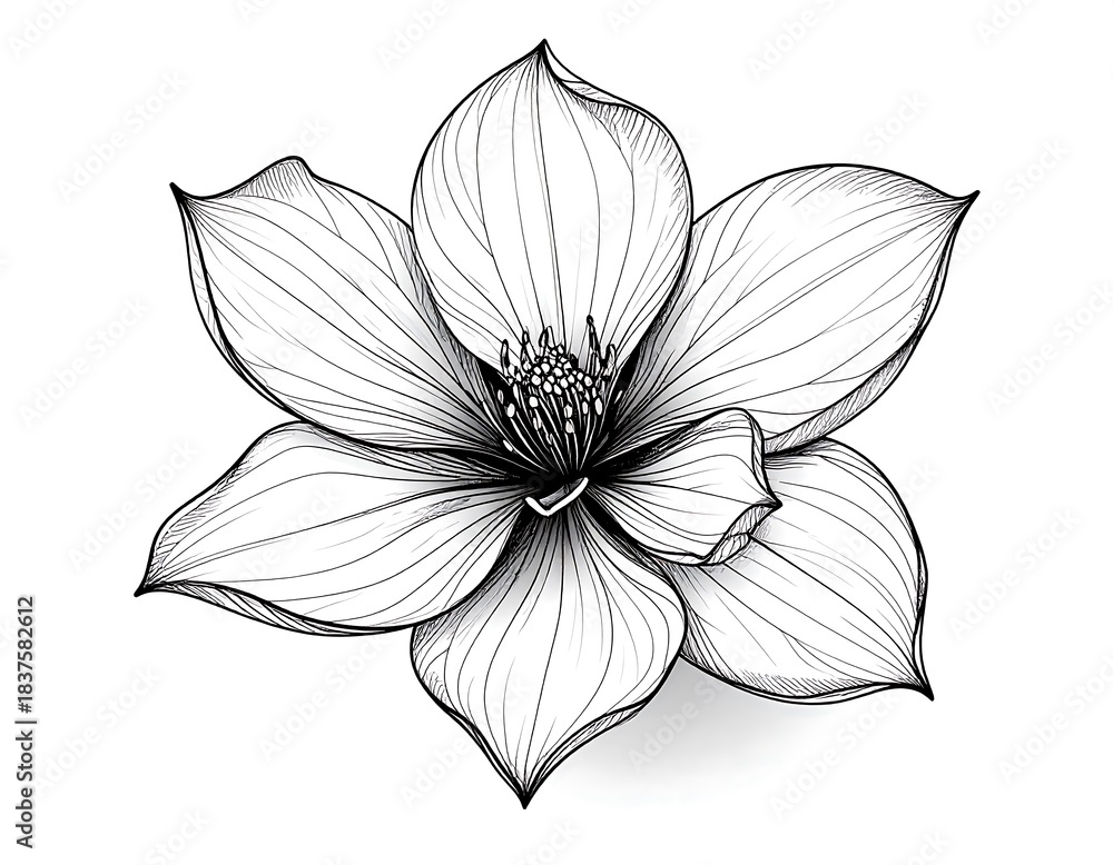Obraz premium Elegant flower sketch with delicate lines forming petals and a complex center on white