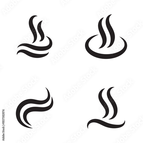 Smoke steam icon vector logo set. Smoke smell, steam aroma heat icon illustration. Hot vapor fire doodle line logo. Hit stink, coffee, fragrance flame elements. Smoke steam icon vector set.
