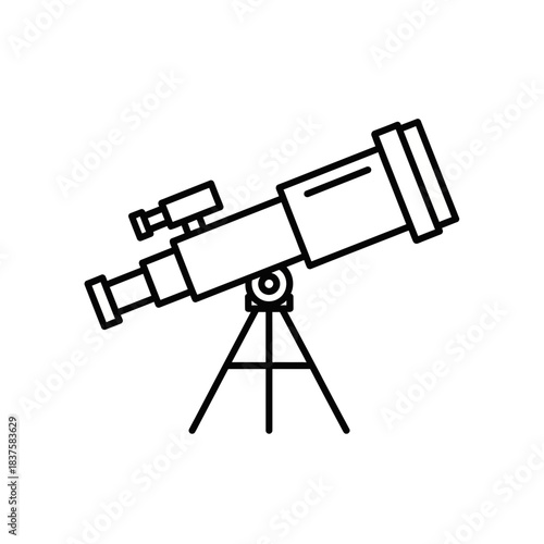 Professional line art representation of a telescope mounted on a tripod ready for celestial observation and discovery