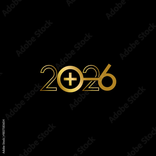 Happy new year 2026 design in gold color and shape for flyer design template card vector illustration