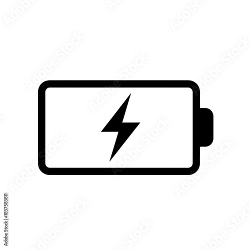 Essential black and white battery charging icon signaling immediate power up status for digital interfaces and apps