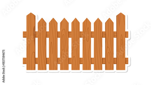 A Rustic Wooden Picket Fence with Vertical Planks and Pointed Tops Against a White Background Minimalist Design