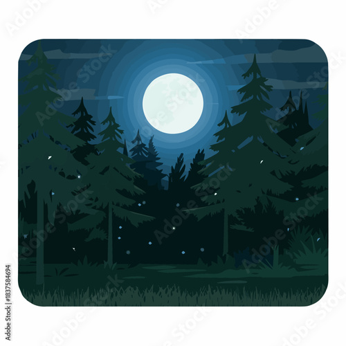 Night forest moonlit scene drawing vector illustration landscape nature trees outdoors dark sky design art 100