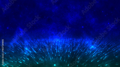 Vivid Blue Particle Rays Erupting from the Horizon