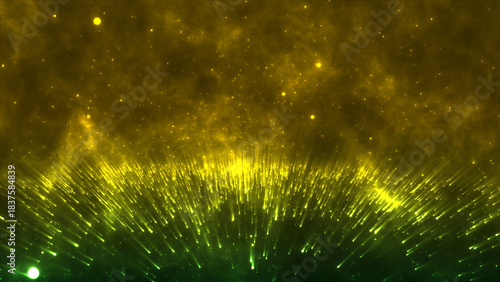 Vibrant Yellow and Green Particle Streams Cosmic Display
