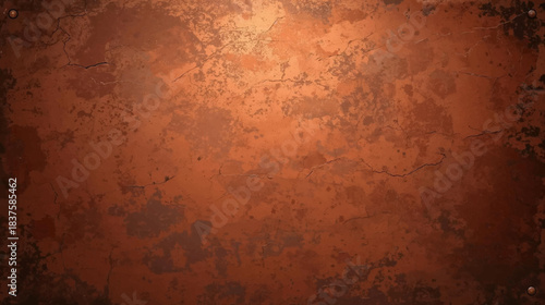 A detailed close-up of a rustic, aged copper metal texture with distressed patterns and a warm, reddish-brown hue, perfect for a vintage background.