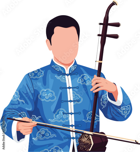 Man playing erhu, a chinese twostringed instrument. Suitable for musicrelated designs, cultural projects, and educational materials about traditional chinese music.