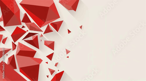 Abstract background with scattered red geometric polygonal shapes creating a dynamic and modern visual effect on a light surface.