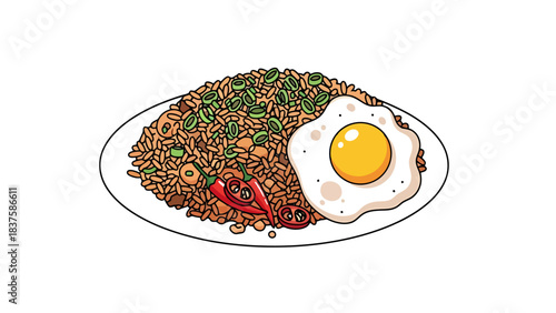 Delicious Asian Fried Rice with Fried Egg and Chili Pepper nasi goreng indonesian food