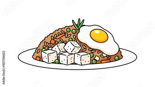 Healthy Vegetarian Breakfast Plate with Tofu Rice and Egg nasi goreng indonesian food