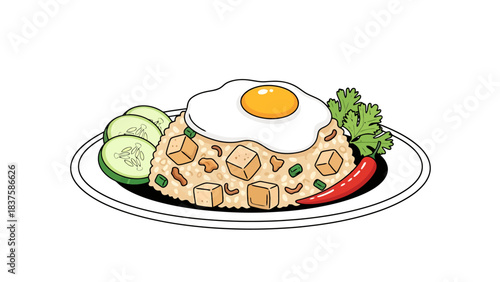 Delicious Meal with Fried Egg and Fresh Vegetables on a Plate nasi goreng indonesian food