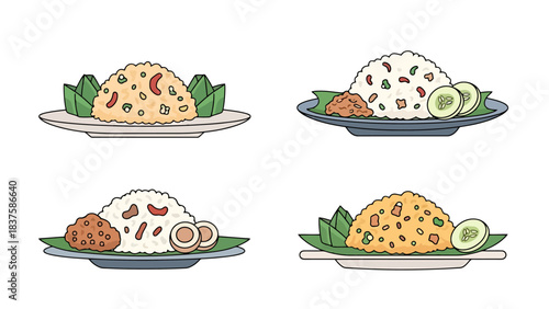 Delicious Traditional Meat and Rice Dishes with Fresh Vegetables nasi goreng indonesian food