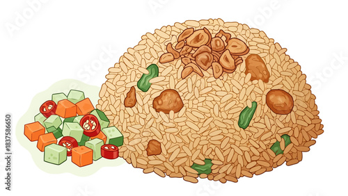 Delicious Plate of Spicy Fried Rice with Vegetables and Nuts nasi goreng indonesian food