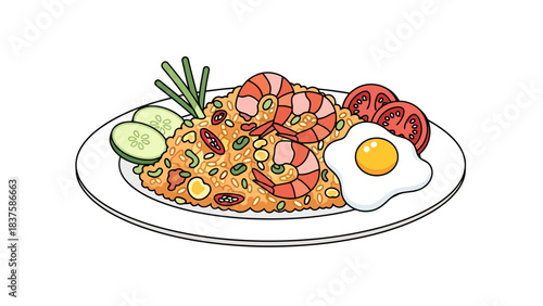 Delicious and Colorful Vegetarian Rice Dish with Fresh Vegetables and Egg nasi goreng indonesian food
