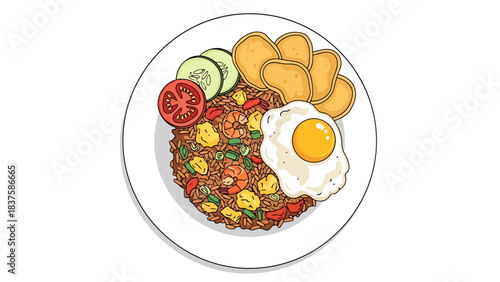Colorful Breakfast Bowl with Vegetables Egg and Fresh Ingredients for a Healthy Meal nasi goreng indonesian food
