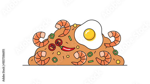 Adorable Cartoon Style Breakfast with Fried Egg and Toast nasi goreng indonesian food