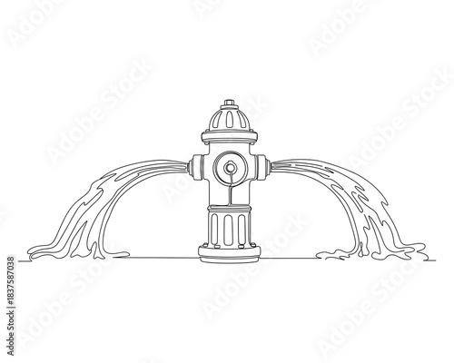 Continuous line drawing of a fire hydrant bursting water vector illustration