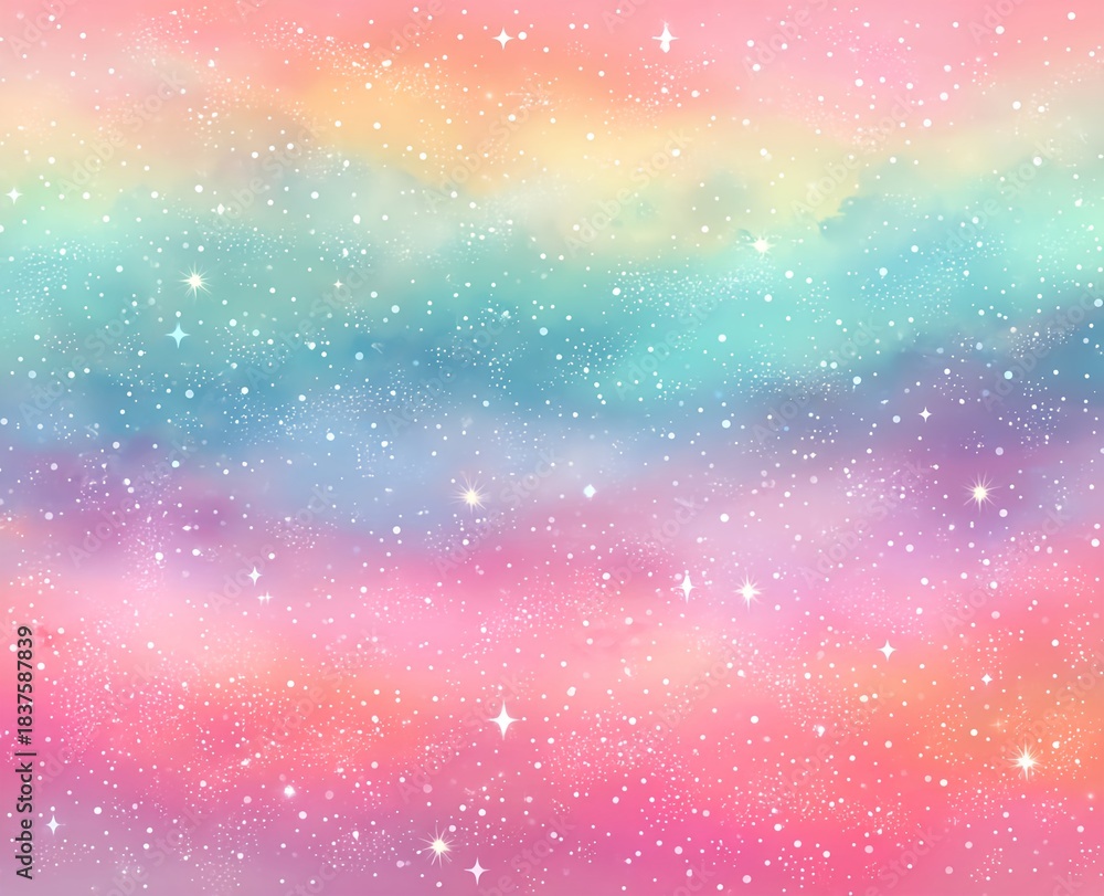 Fototapeta premium Soft pastel rainbow sky with stars and shimmering gradient background