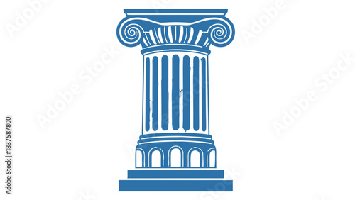 A Stylized Blue Corinthian Column Against a Stark Black Background Featuring Ionic Volutes and a Detailed Base