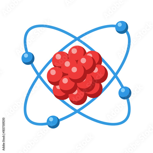 Atomic Structure Icon with Red Nucleus and Blue Orbiting Electrons
