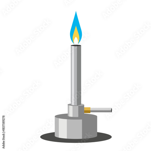 Laboratory Bunsen burner with blue flame flat minimalism vector illustration