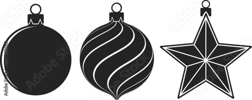 Collection of Festive Christmas Ornaments Baubles and Star Decorations