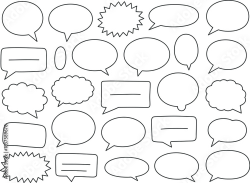 Diverse Hand-Drawn Sketch Outlines of Speech and Thought Bubbles for Communication