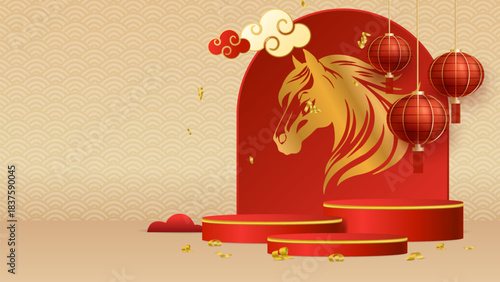 chinese new year podium background horse