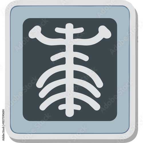 Medical X Ray Of Human Skeleton Rib Cage And Spine In A Grey Frame With Light Blue Border On A Dark Grey Background Clean Simple Graphic Illustration