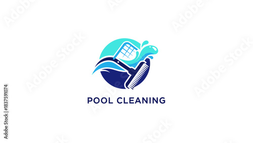 Pool Cleaning Action Illustration Featuring Tools and Water in a Relaxing Environment for Pool Owners