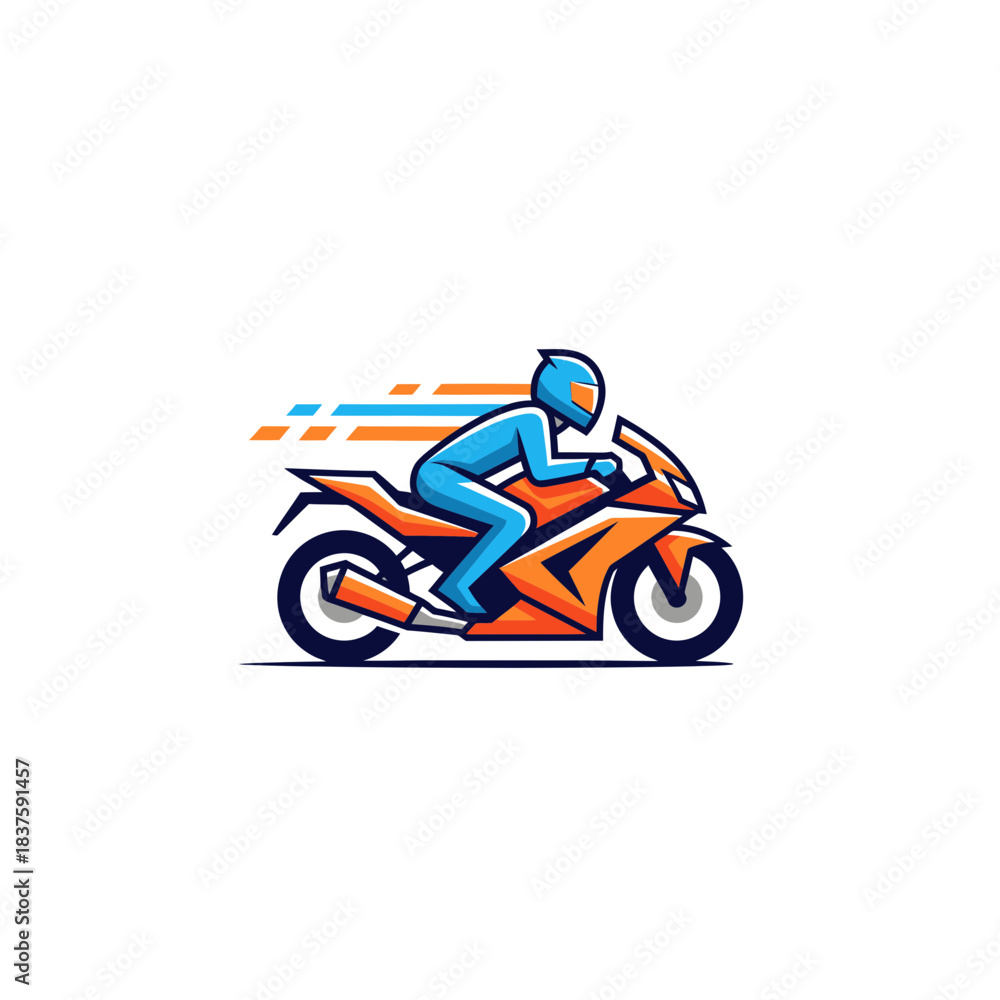 Fototapeta premium High-Speed Motorcycle Racing, Rider in Motion, Urban Street, Digital Illustration, Dynamic Environment, Side View, Speed and Adrenaline