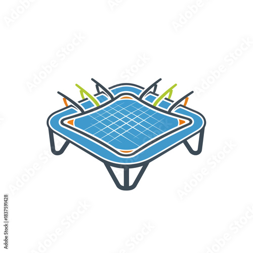 Exciting Trampoline Action, Jumping Kids, Backyard, Illustration, Outdoor Fun, Aerial View, Joyful Experience