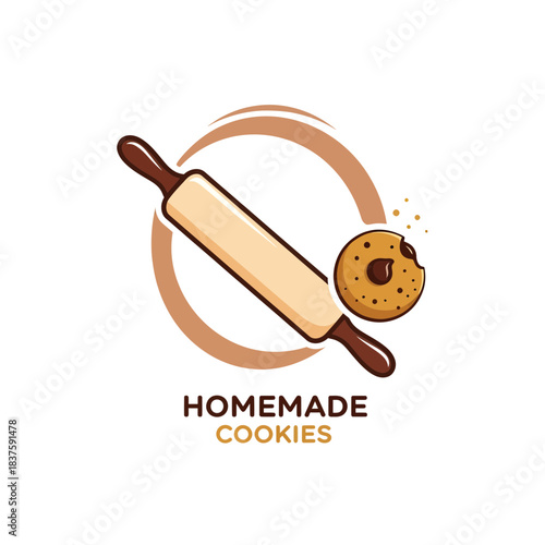 Homemade Cookies Preparation with Rolling Pin in Kitchen Environment, Illustration Style