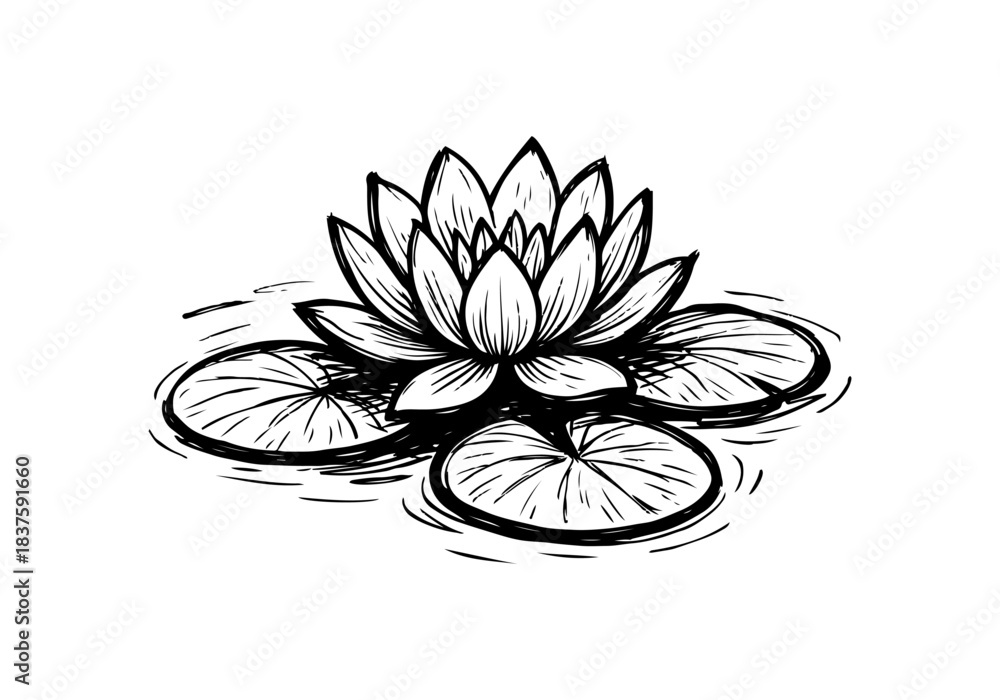 Fototapeta premium Lotus Flower hand drawn simple sketch vector illustration