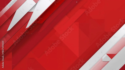 A modern abstract background featuring dynamic red and white geometric shapes.