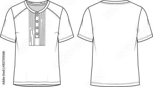 Unisex Oversized Long Sleeve Shirt Technical Flat Sketch Template with Dropped Shoulders, Classic Collar, and Front Button Placket Vector Illustration.